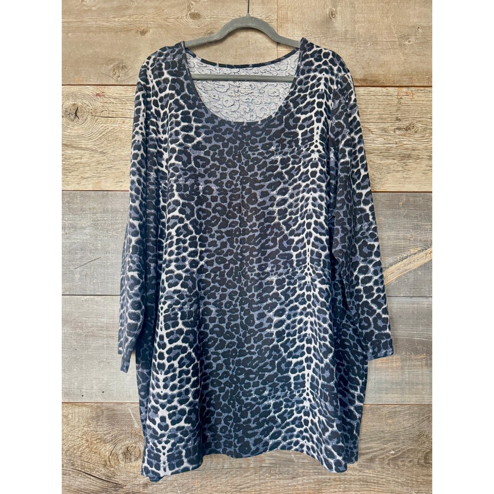 Ulla Popken NWOT Leopard Print 3/4 Sleeve Knit Tunic Top 28/30 Gray Everydaycore